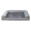 Square sponge dog bed in blue colour with removable cloth cover showing size dimensions