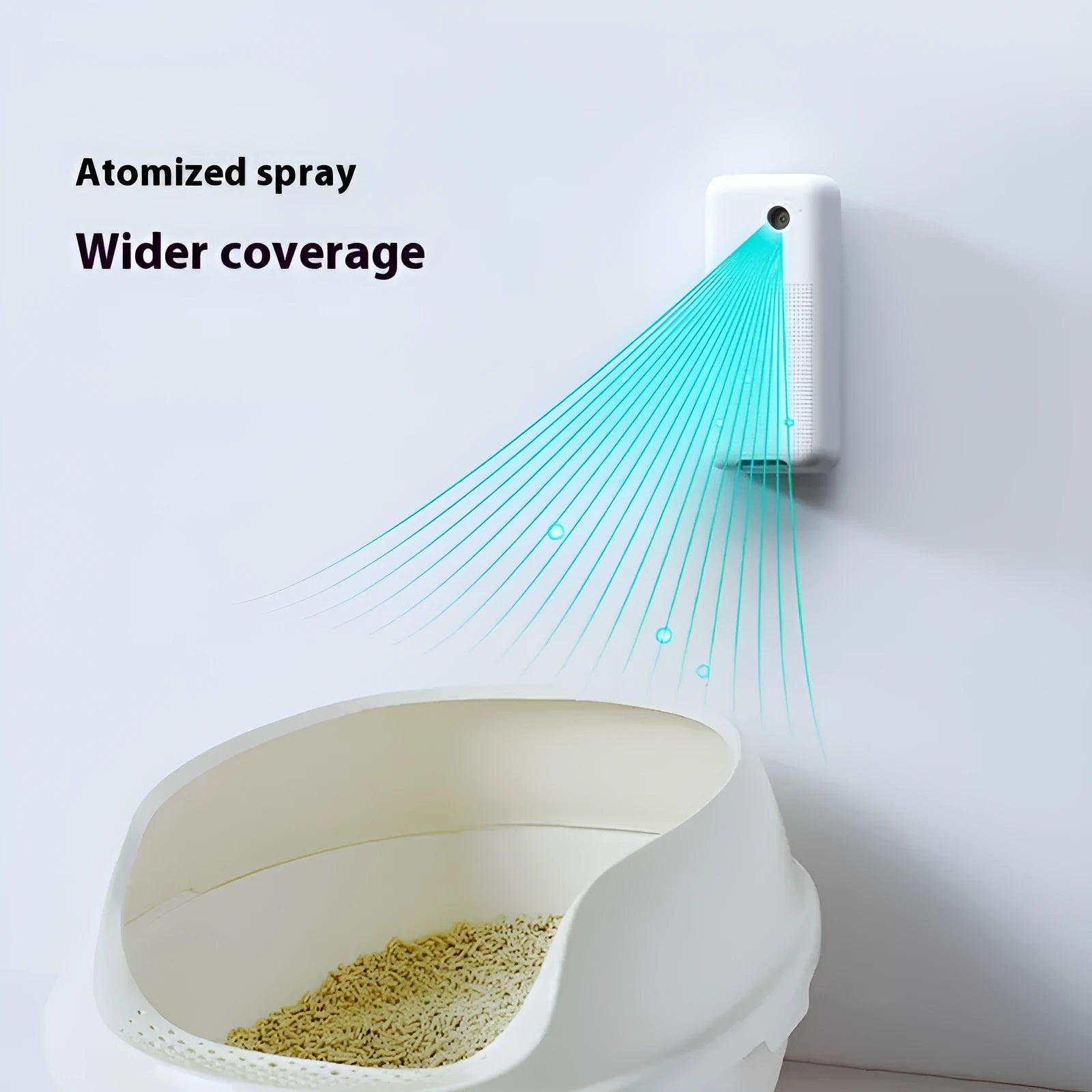Smart spray odour removal machine and mounting bracket for pet litter box freshening