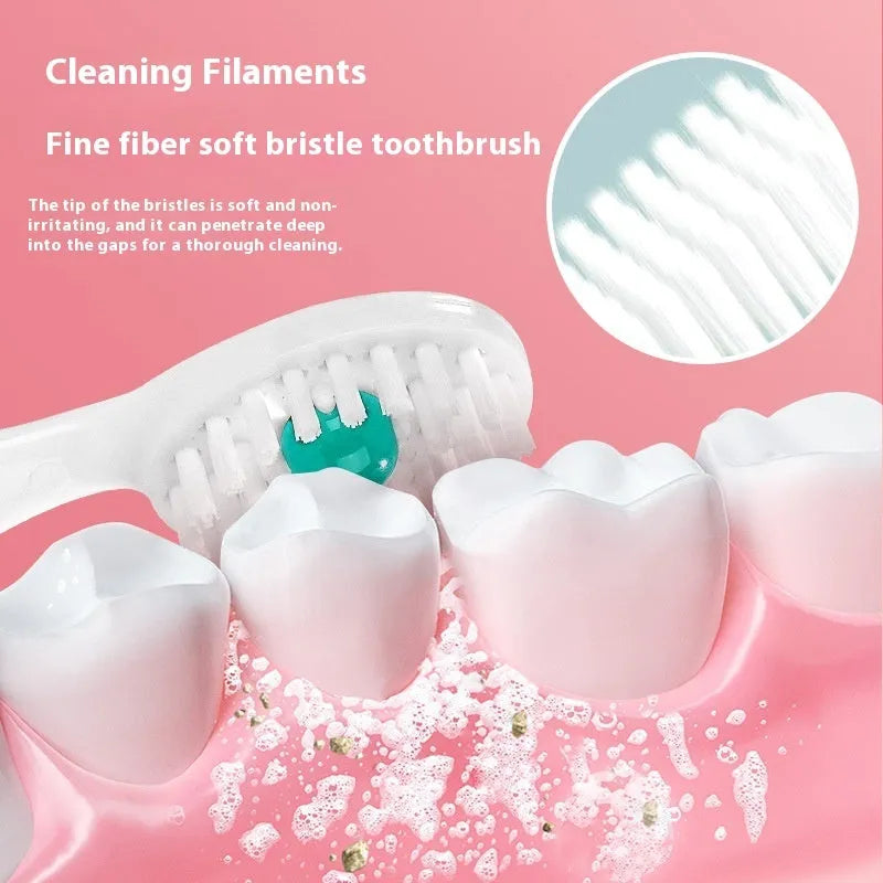 Box containing 20 small white disposable bead toothbrushes with compact rounded heads for travel.