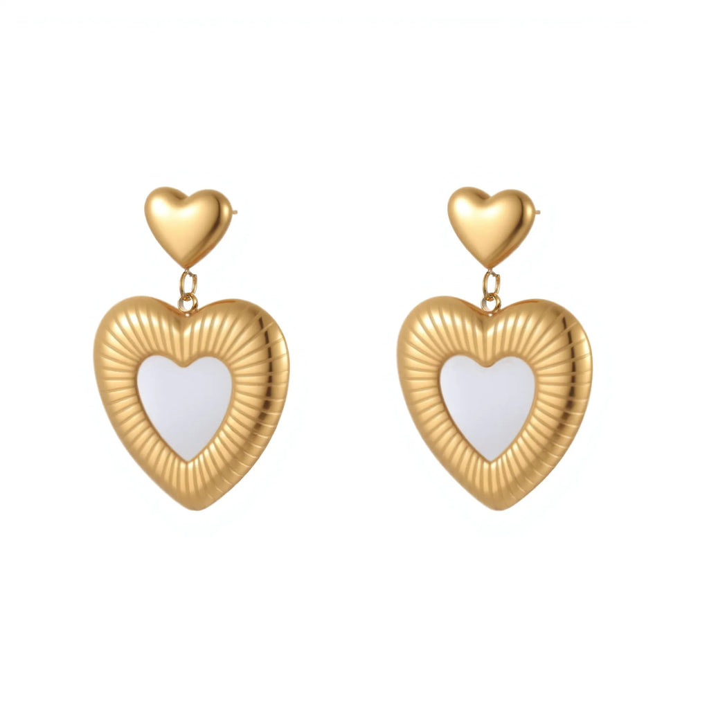 Gold electroplated heart-shaped stainless steel earrings with 18K purity and love element design
