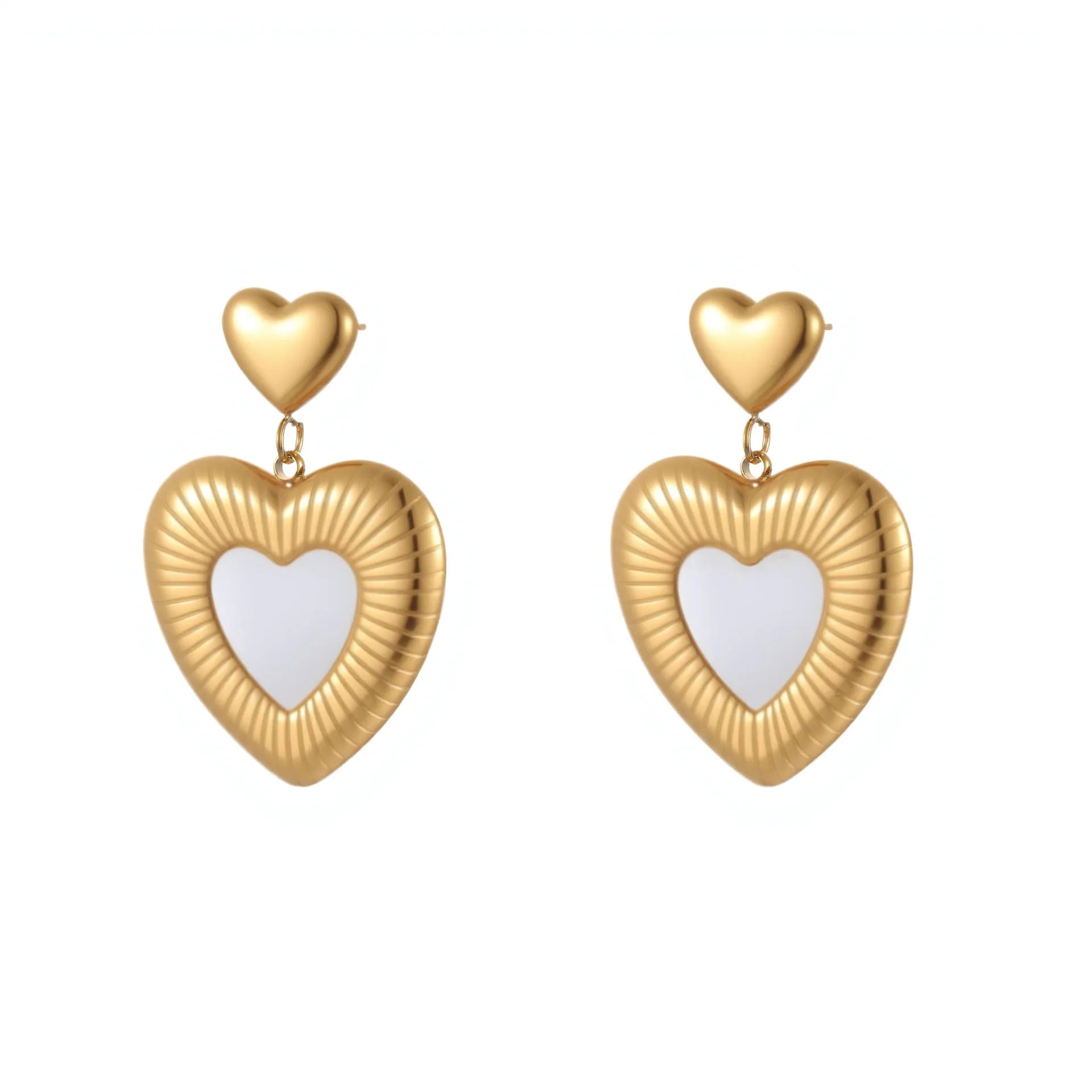 Gold electroplated heart-shaped stainless steel earrings with 18K purity and love element design
