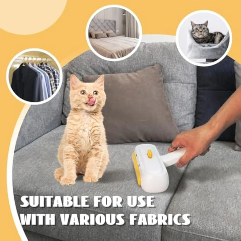 White portable pet hair remover brush with yellow duck design showing 4cm diameter