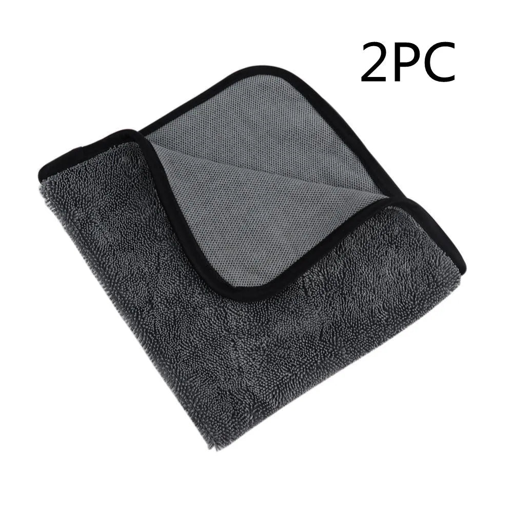Grey 40cm by 40cm microfibre car wash drying towel laid flat.