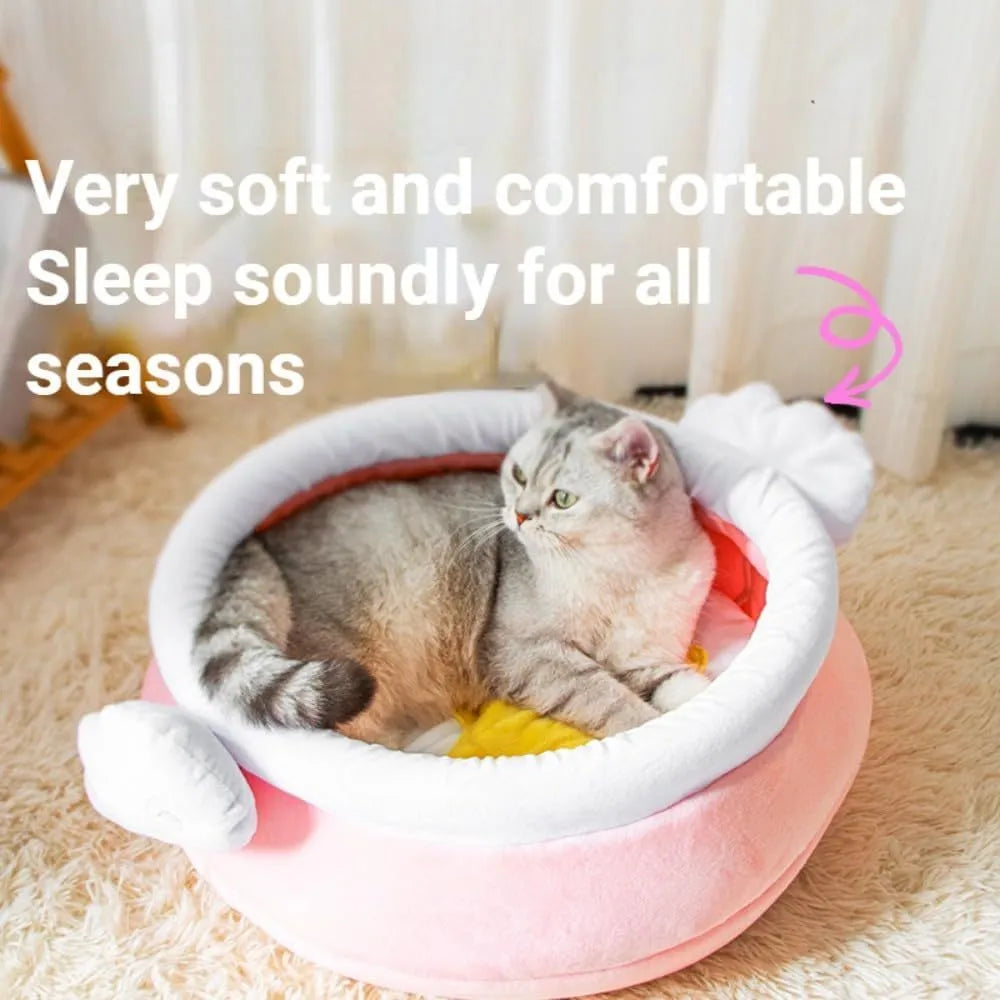 Honey pot magic shape cat nest bed with removable cushion in pink colour for small pets