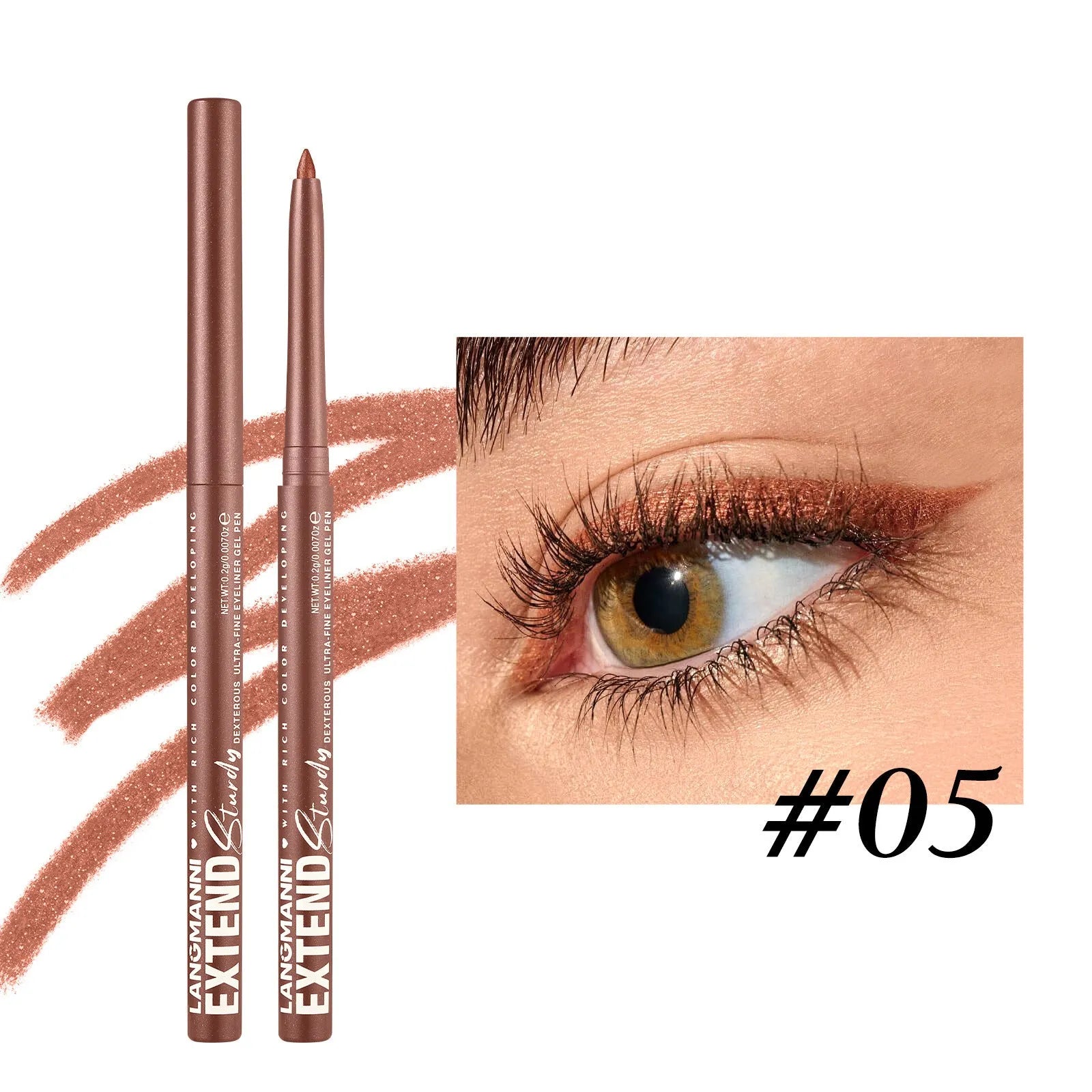 Set of 12 colourful gel glitter eyeliner pencils with various shades on white background