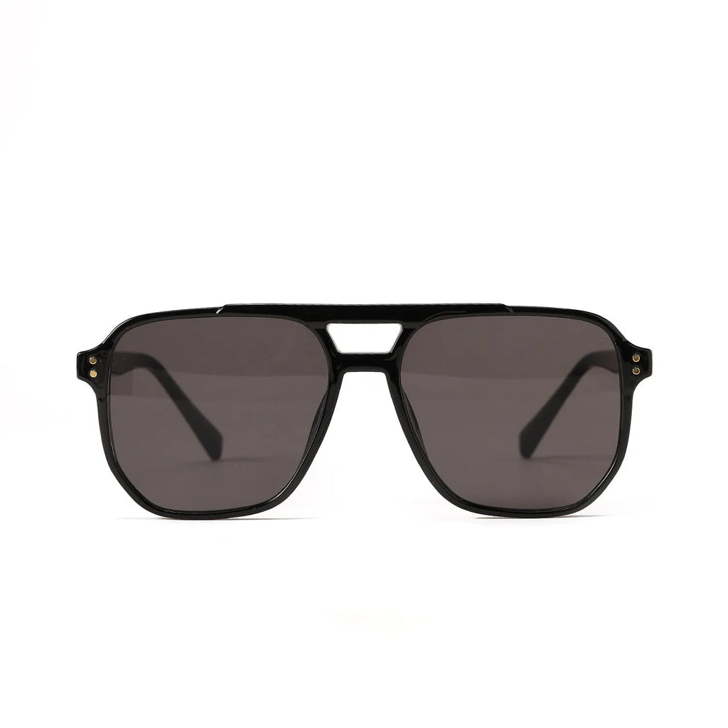 Women's square double beam fashion sunglasses with full-frame design in multiple colour options including bright black and light tea