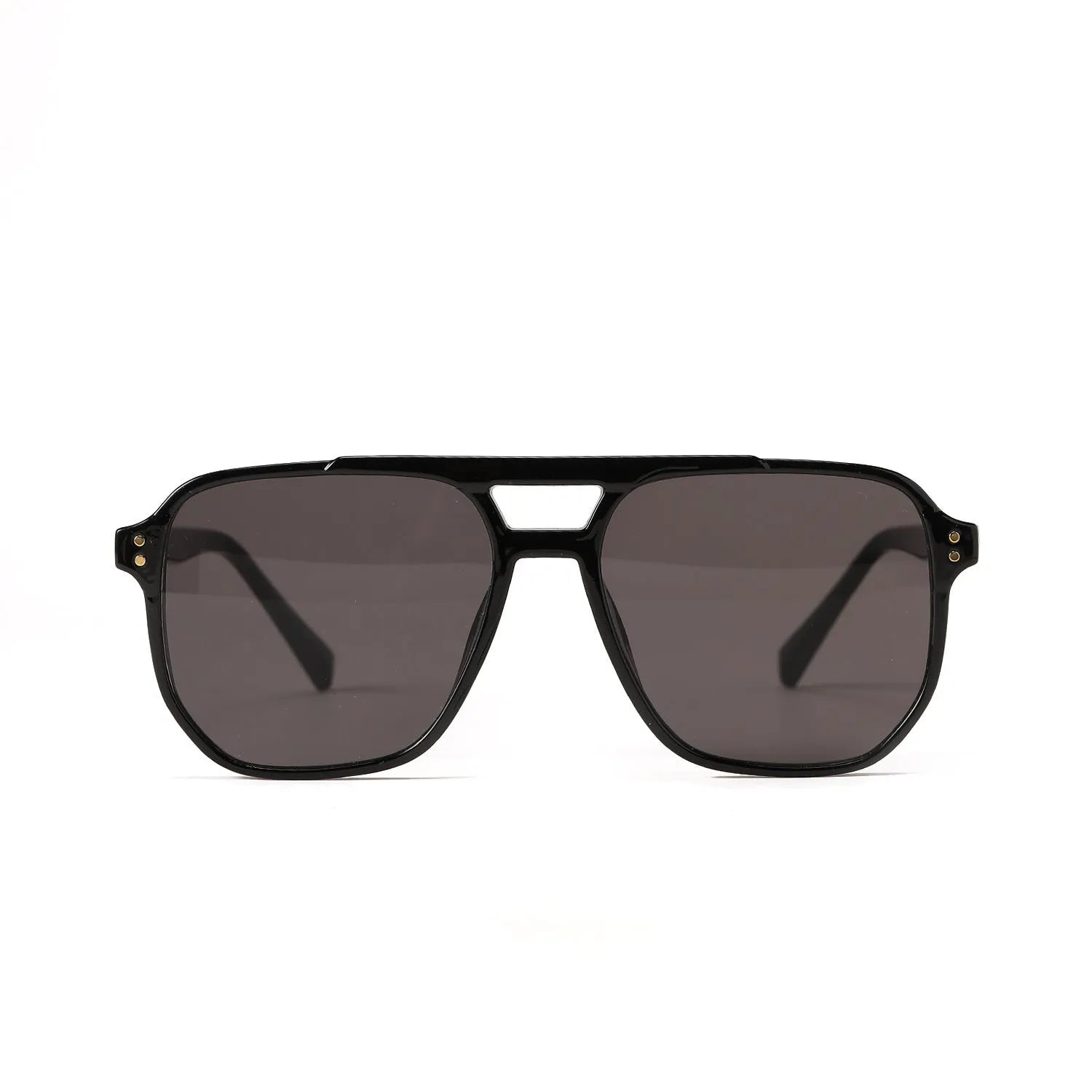 Women's square double beam fashion sunglasses with full-frame design in multiple colour options including bright black and light tea