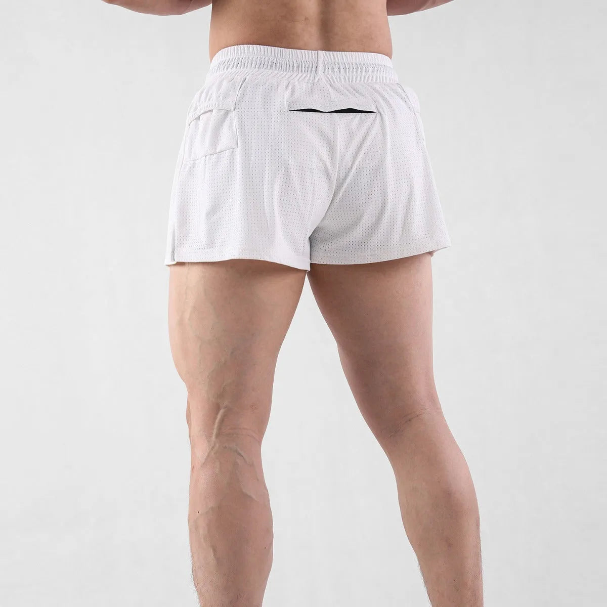 Men's quick-drying nylon summer shorts in black and white colours with mid-waist design