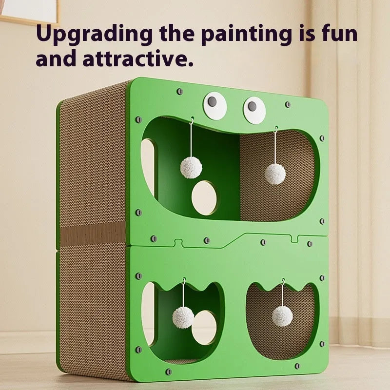 Double layer cat scratching board and nest in cute big eyes design with scratching surface and resting area