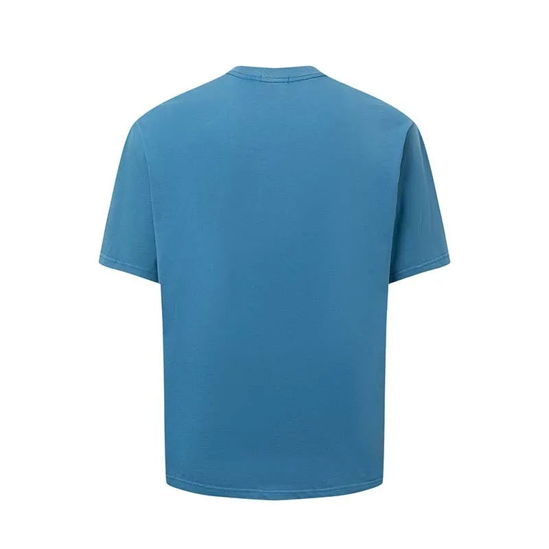 Men's blue American-style letter printed round neck T-shirt with loose fit