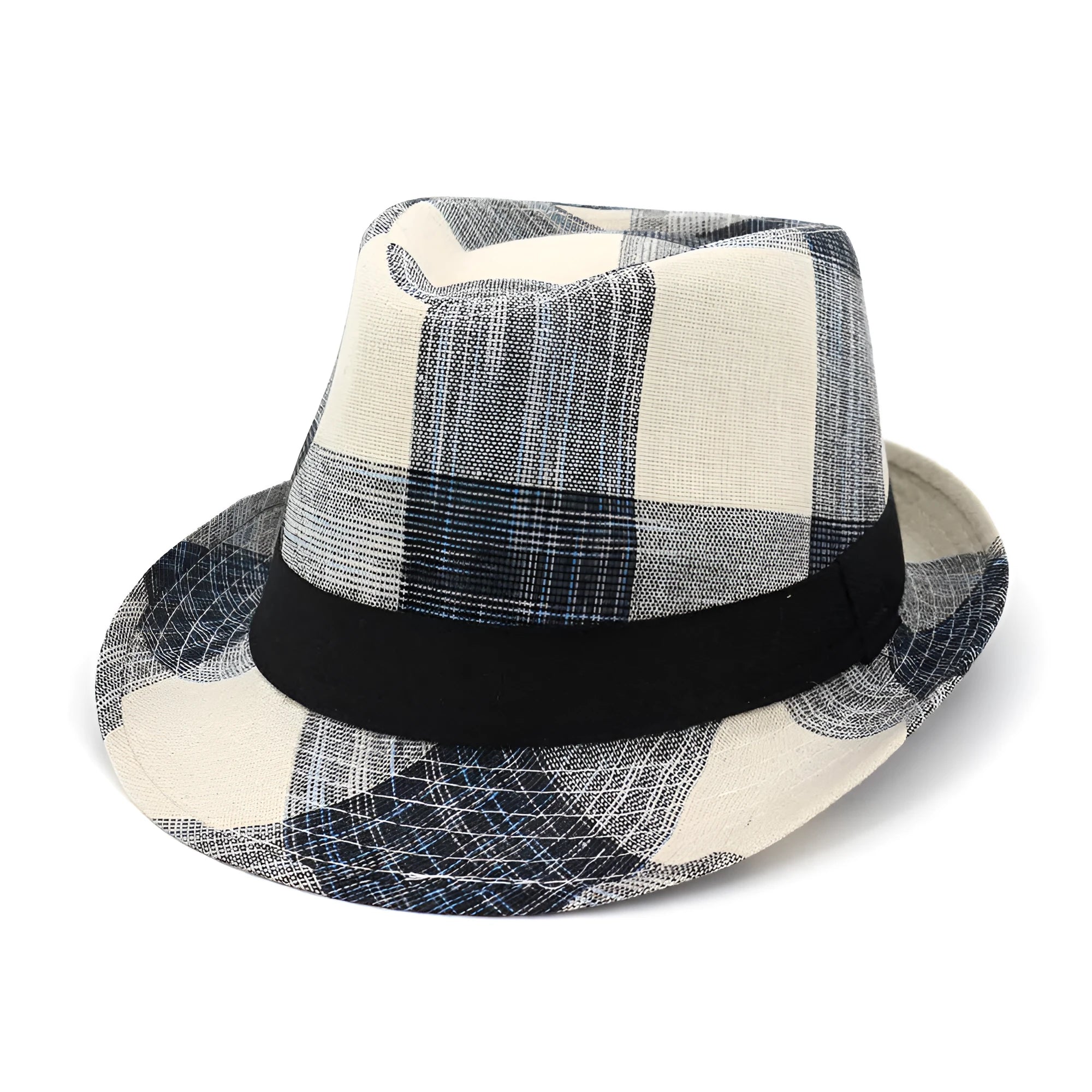 Polyester sun hat with bell crown and 4.5cm brim in black or blue for outdoor sun protection