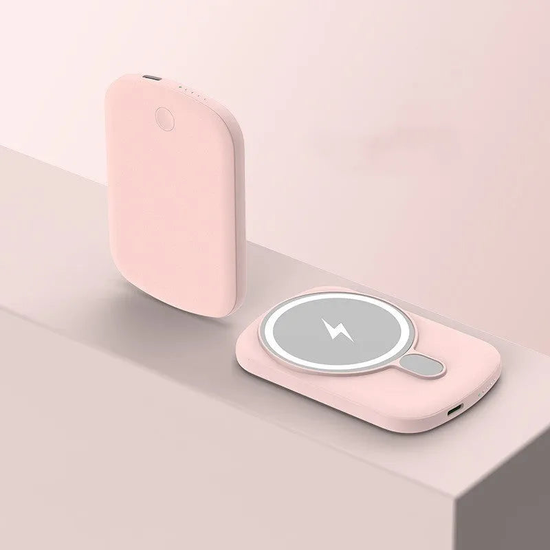 Magsafe magnetic wireless power bank in Barbie Pink, Black, White, or Purple colour options