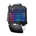 Black one-handed left-hand gaming keyboard with wrist rest and USB connection