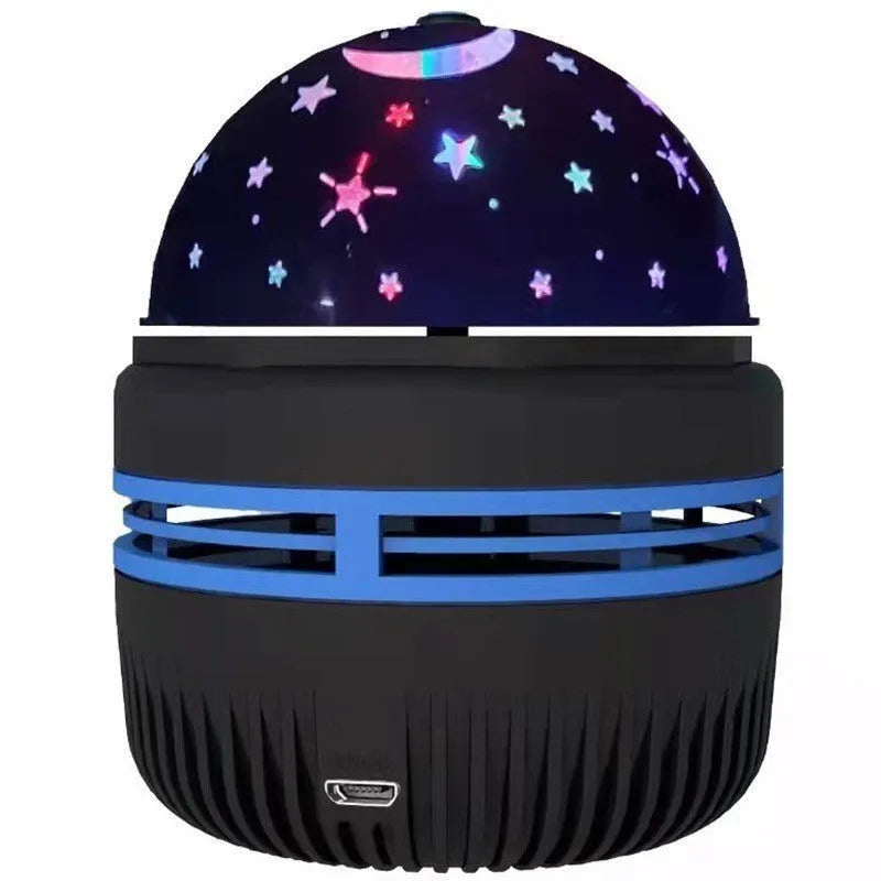 USB LED star projector lamp showing rotating light patterns for bedroom atmosphere