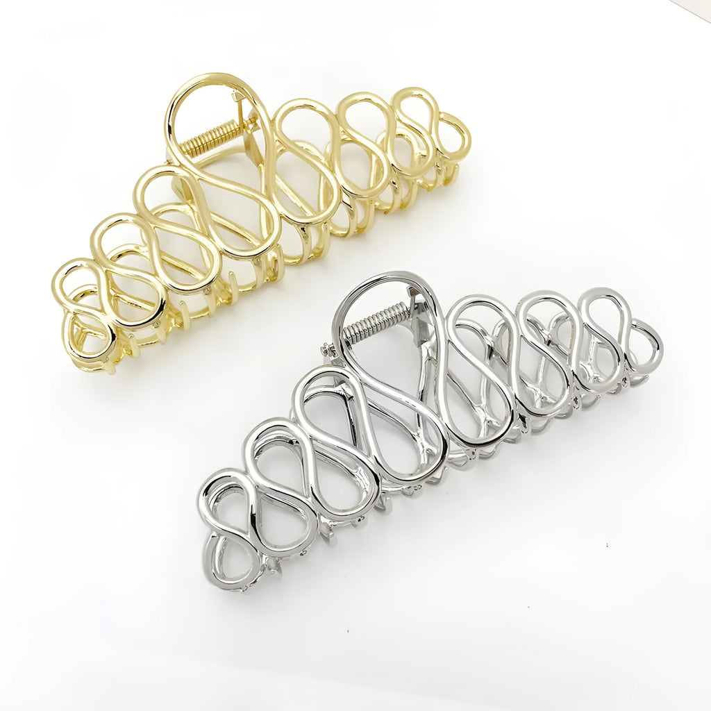 Gold or silver electroplated large minimalist updo hair clip with tassel detail for thick hair