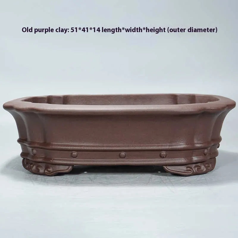 Purple clay handmade rectangular begonia flower pot with classical antique design