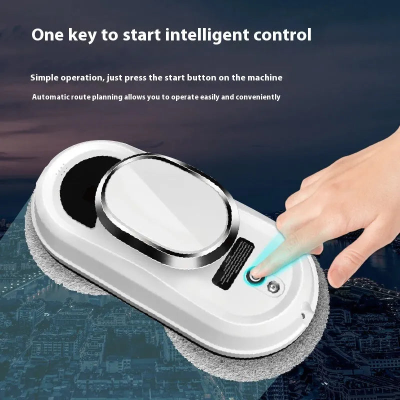 White automatic high altitude cleaning machine with remote control and cleaning cloths
