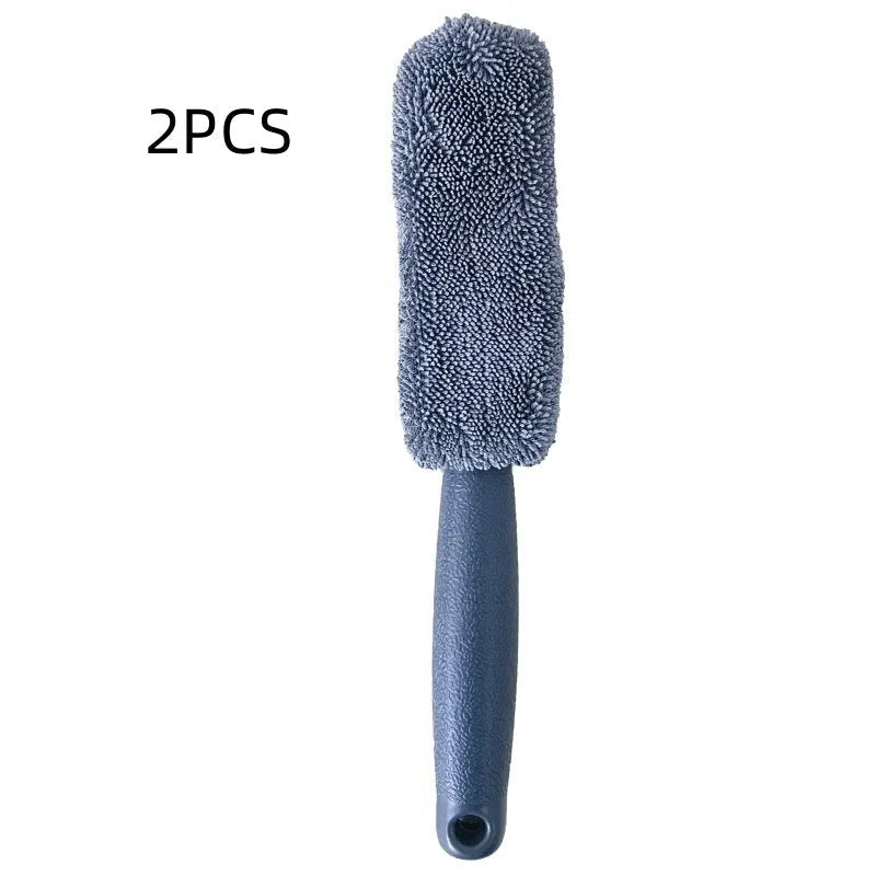 Microfiber car wash tire brush with long handle for cleaning wheels and hub caps