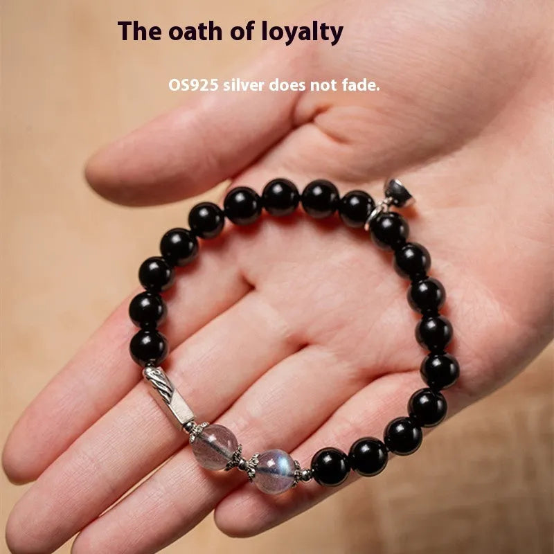 Obsidian Buddha beads DIY couple bracelet kit with 8mm and 10mm beads in traditional national style