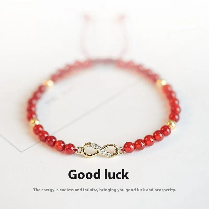 Hand-woven red agate beads bracelet with diamond-shaped beads in ethnic style