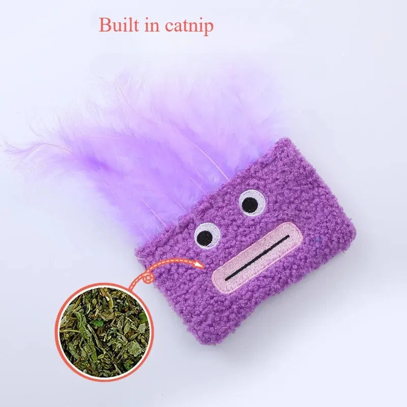 Big mouth explosion head shaped catnip plush toy in four colour options for cats