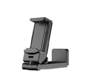 Foldable rotating phone holder in black showing multiple positioning angles for mobile phones