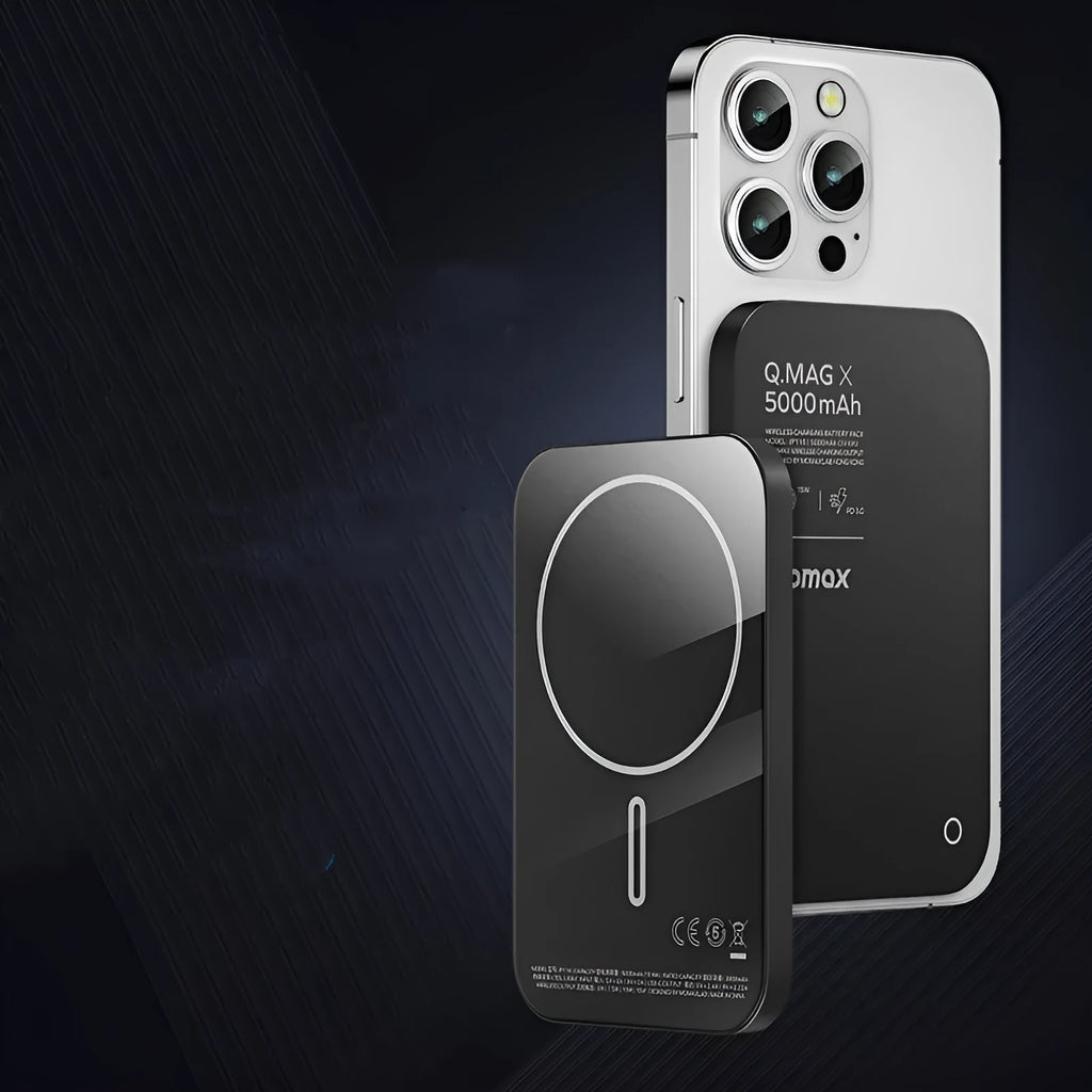 Magnetic wireless alloy power bank in titanium gold and black colour with capacity options