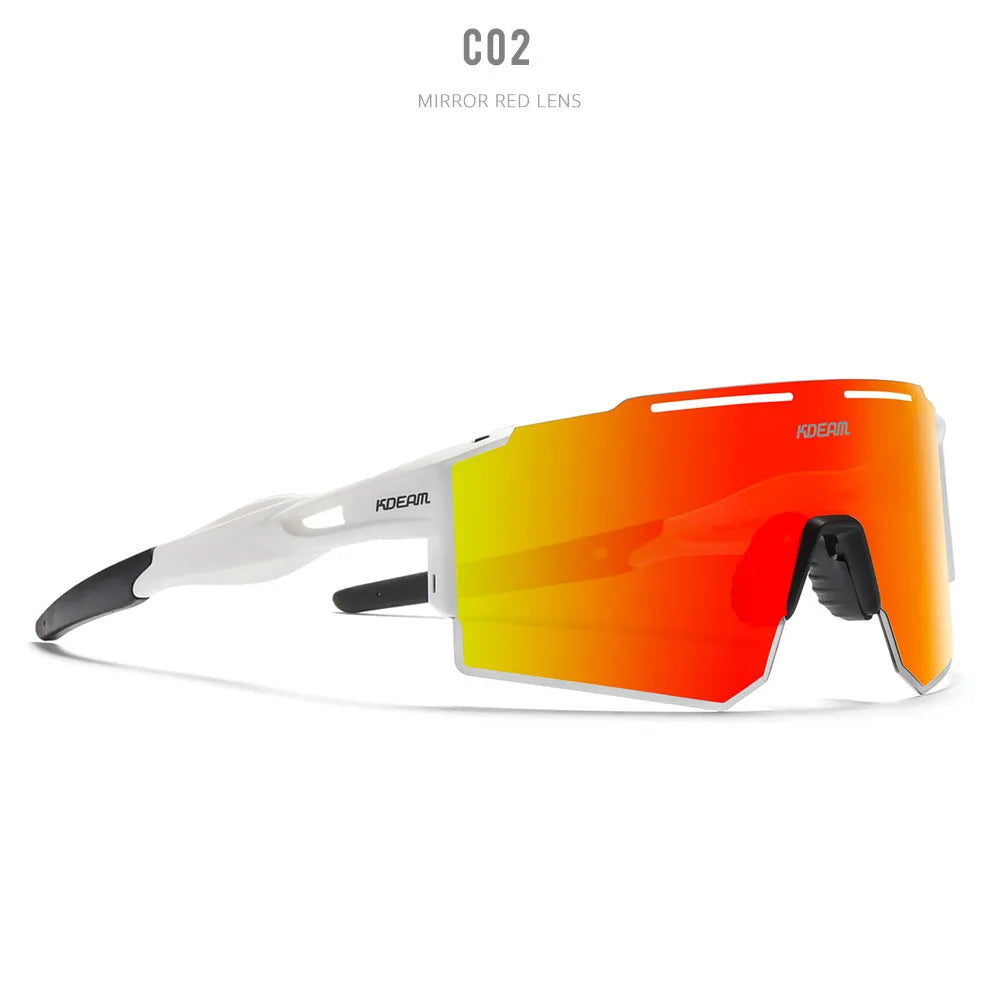 Polarised cycling sunglasses with frameless ultralight TR90 frames in a sporty style.