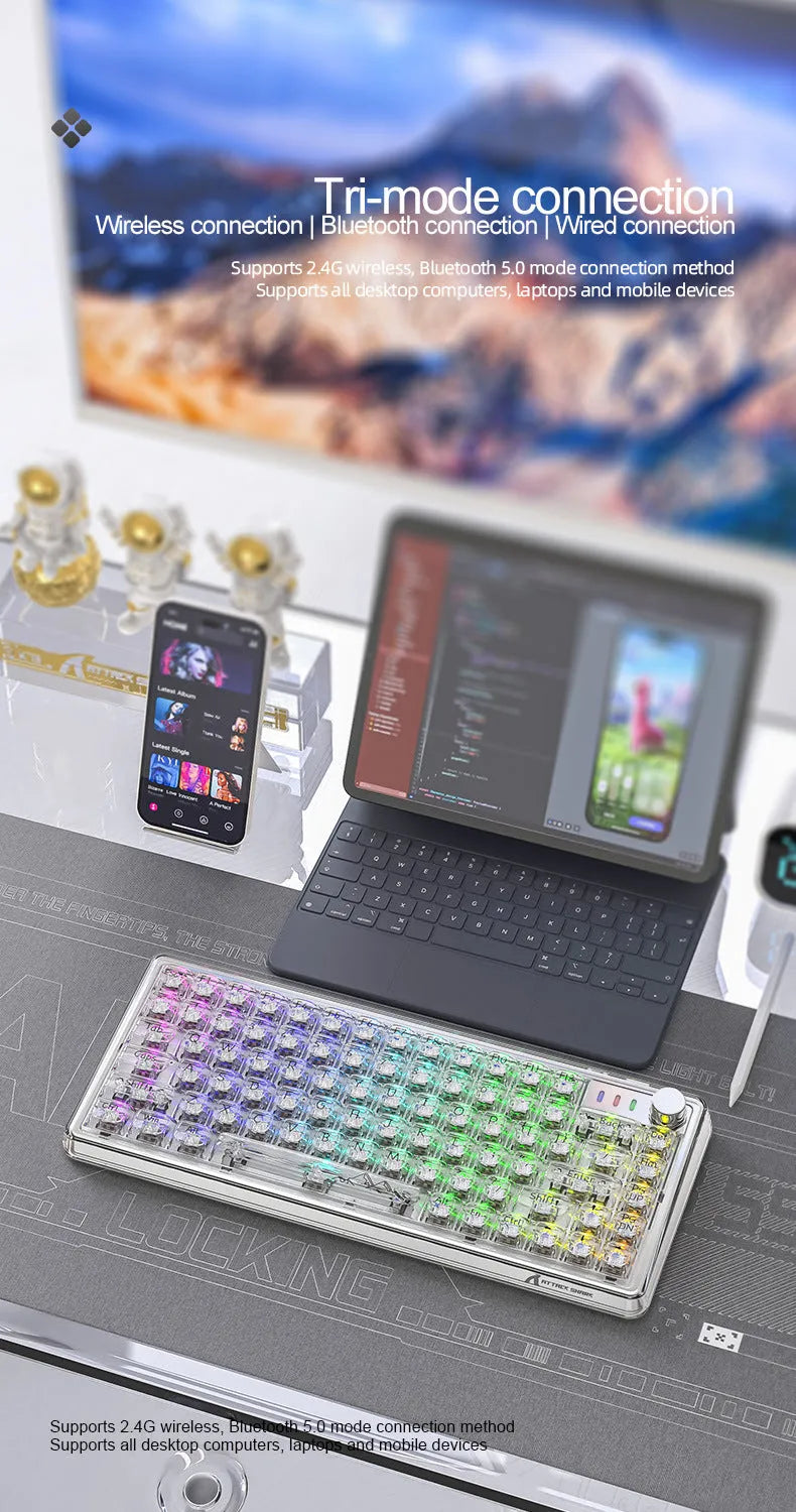 Attack Shark K75RGB wireless mechanical keyboard with transparent case and RGB lighting