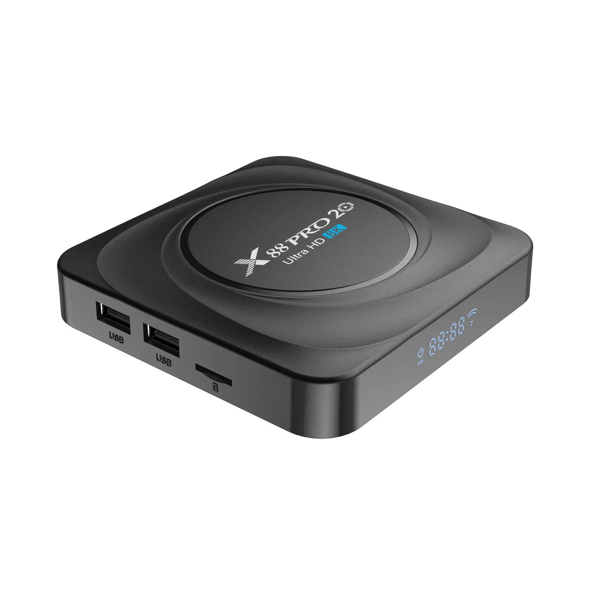 Android 11.0 dual-band WiFi television set-top box with HDMI port and compact 100mm square design