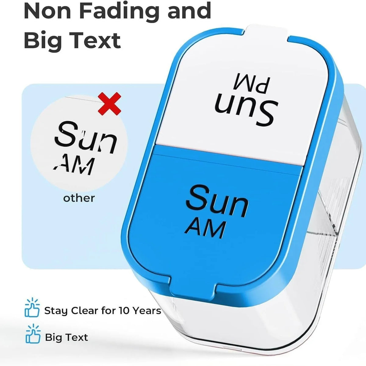 White and rainbow coloured extra large plastic pill organiser with 14 removable compartments.