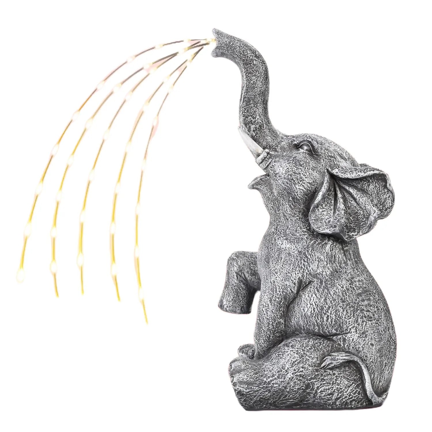 Resin elephant garden statue with integrated LED light strip for outdoor decoration.