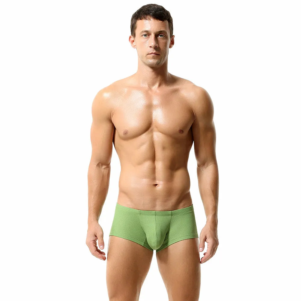 Men's breathable nylon boxers in solid colours with mid-low waist design