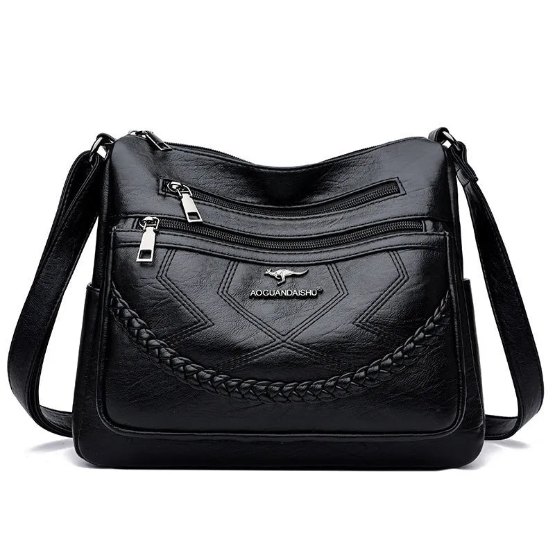 Soft PU leather women's crossbody bag in horizontal square design with sandwich pocket