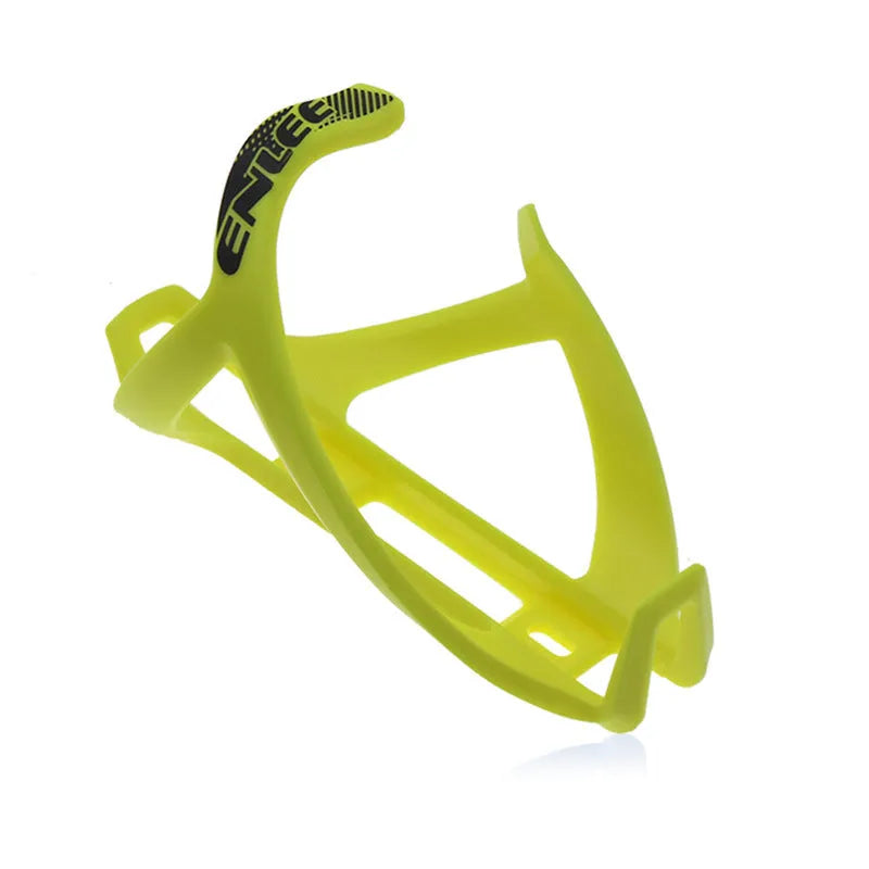 TPR plastic mountain bike water bottle cage shown in fluorescent yellow and other colour options.