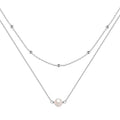 S925 sterling silver double layer necklace with twin pearls on geometric pendant, gold or white gold plating