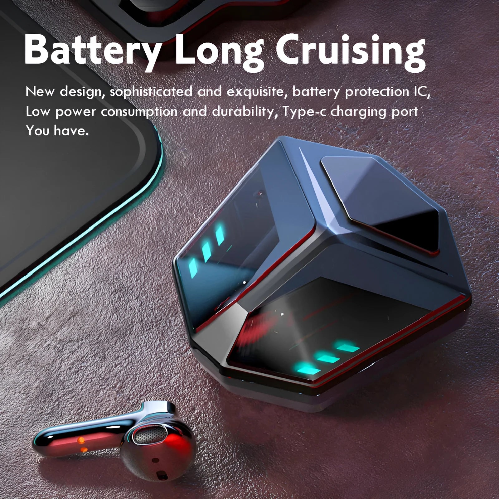Wireless Bluetooth gaming headset with low latency and motion noise reduction features