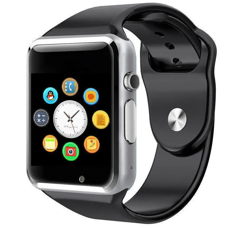 A1 Smart Watch with 1.54-inch colour touchscreen in multiple colour options showing GSM SIM and camera functionality