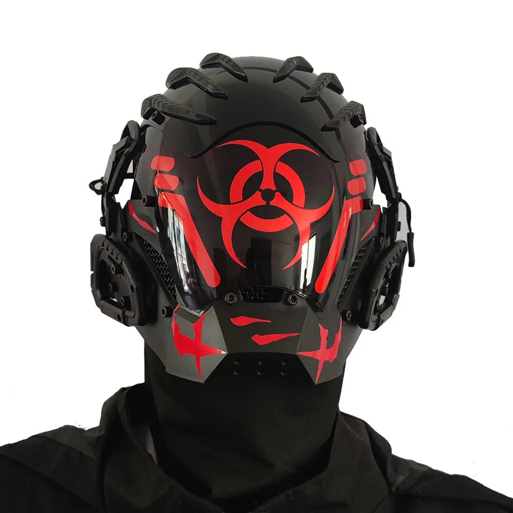 Black bioweapon tech creative prop mask with full face coverage for costume events