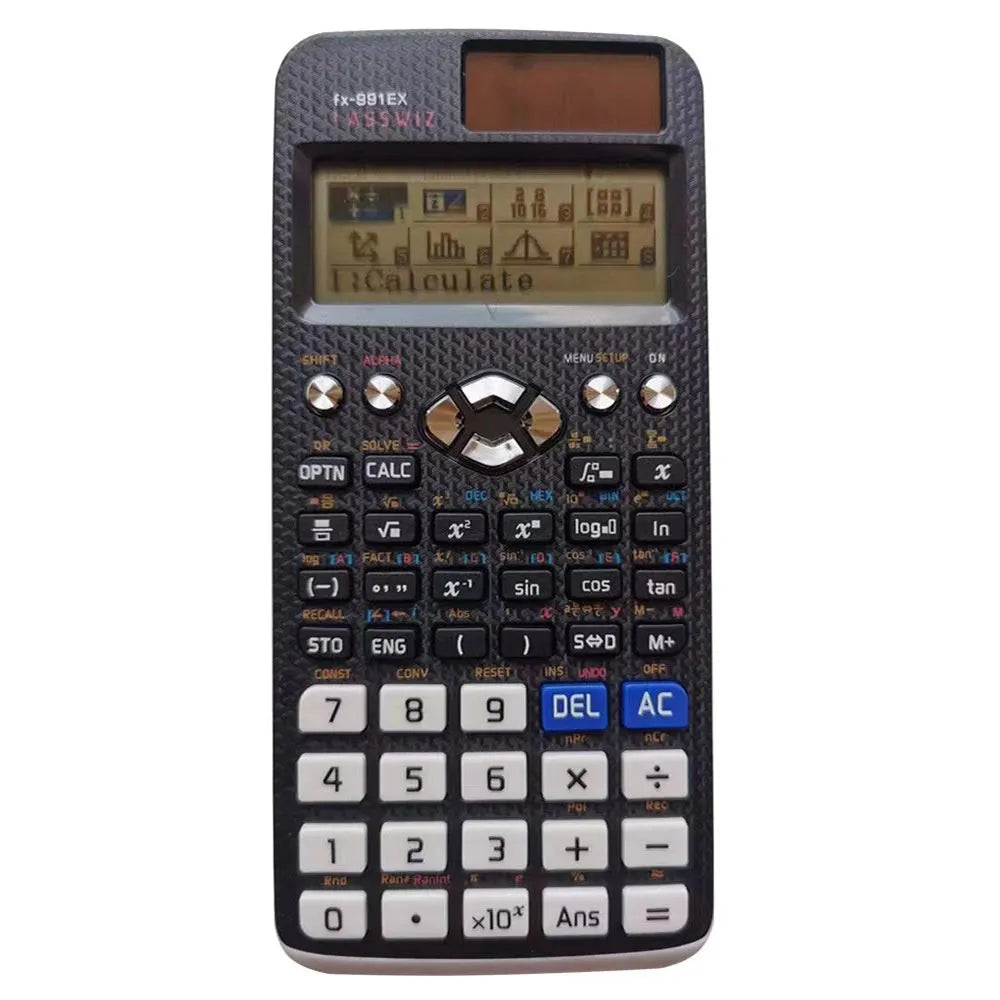 CASIO fx-991EX solar scientific calculator in black, blue, or pink colour options.