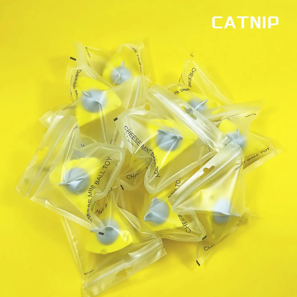 Yellow catnip toy balls with natural catnip and silvervine for teeth cleaning and indoor cat entertainment