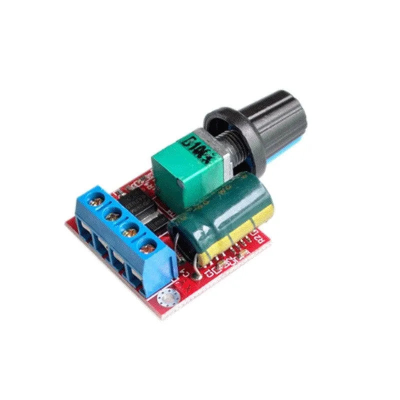 Compact PWM DC motor governor with potentiometer knob for speed control