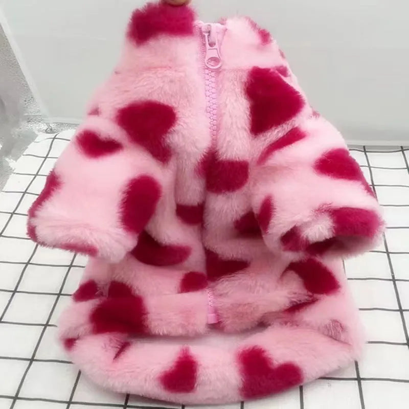 Polyester plush warm coat for small dogs in pink or brown colour, British-style design
