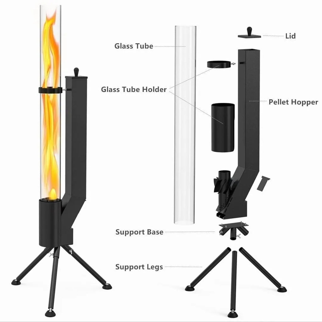 Vertical iron rocket furnace wood burning stove for courtyard heating with humidification function