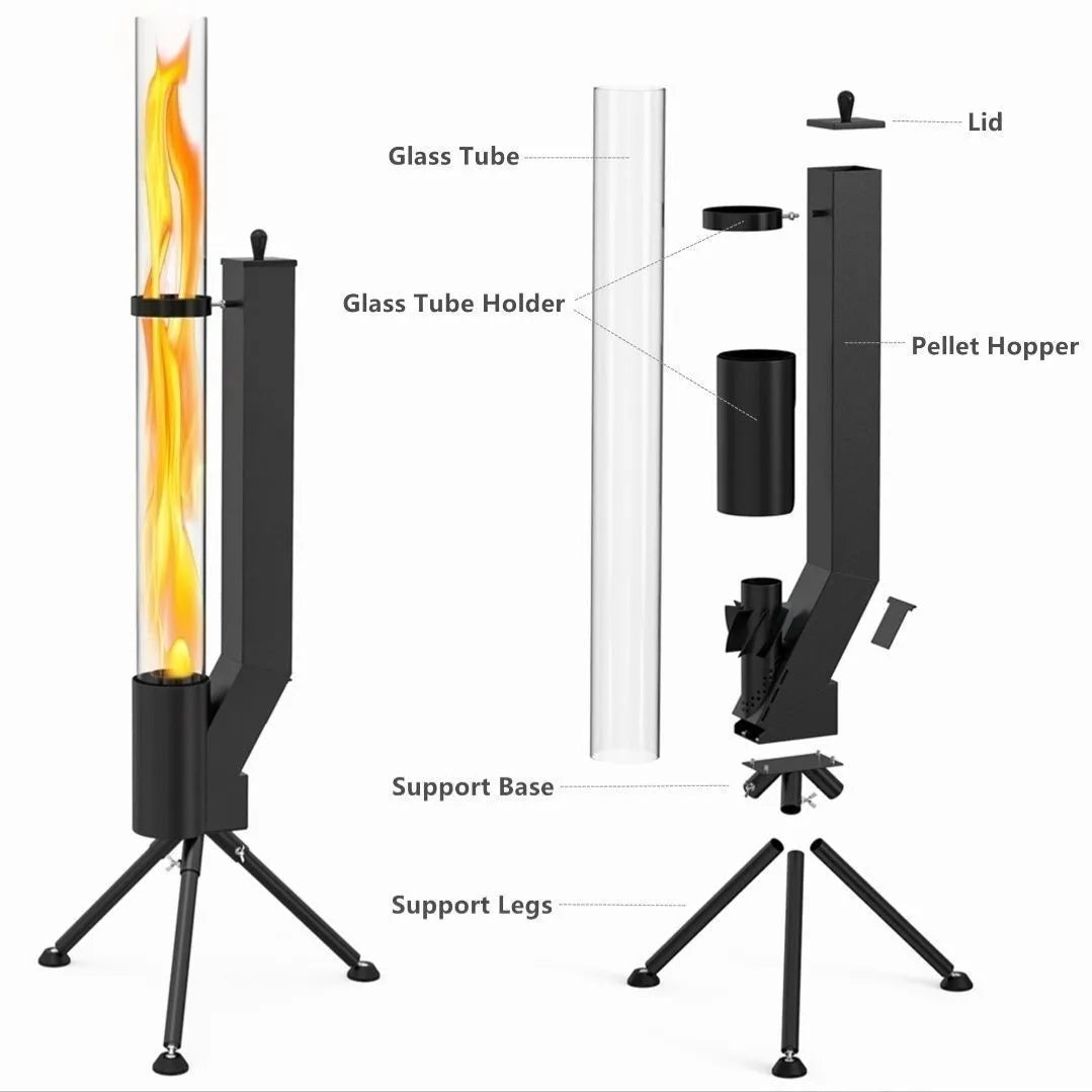 Vertical iron rocket furnace wood burning stove for courtyard heating with humidification function