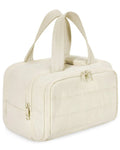 Large polyester travel wash bag with wide opening in black colour showing dimensions of 29.97 x 18.54 x 21.08cm
