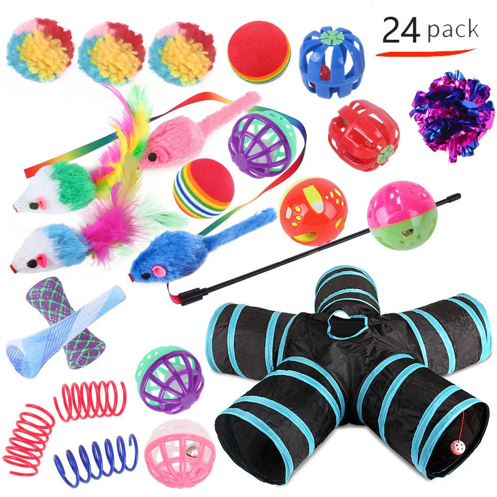 Plastic cat channel toy maze with colourful tracks and accessories for feline play