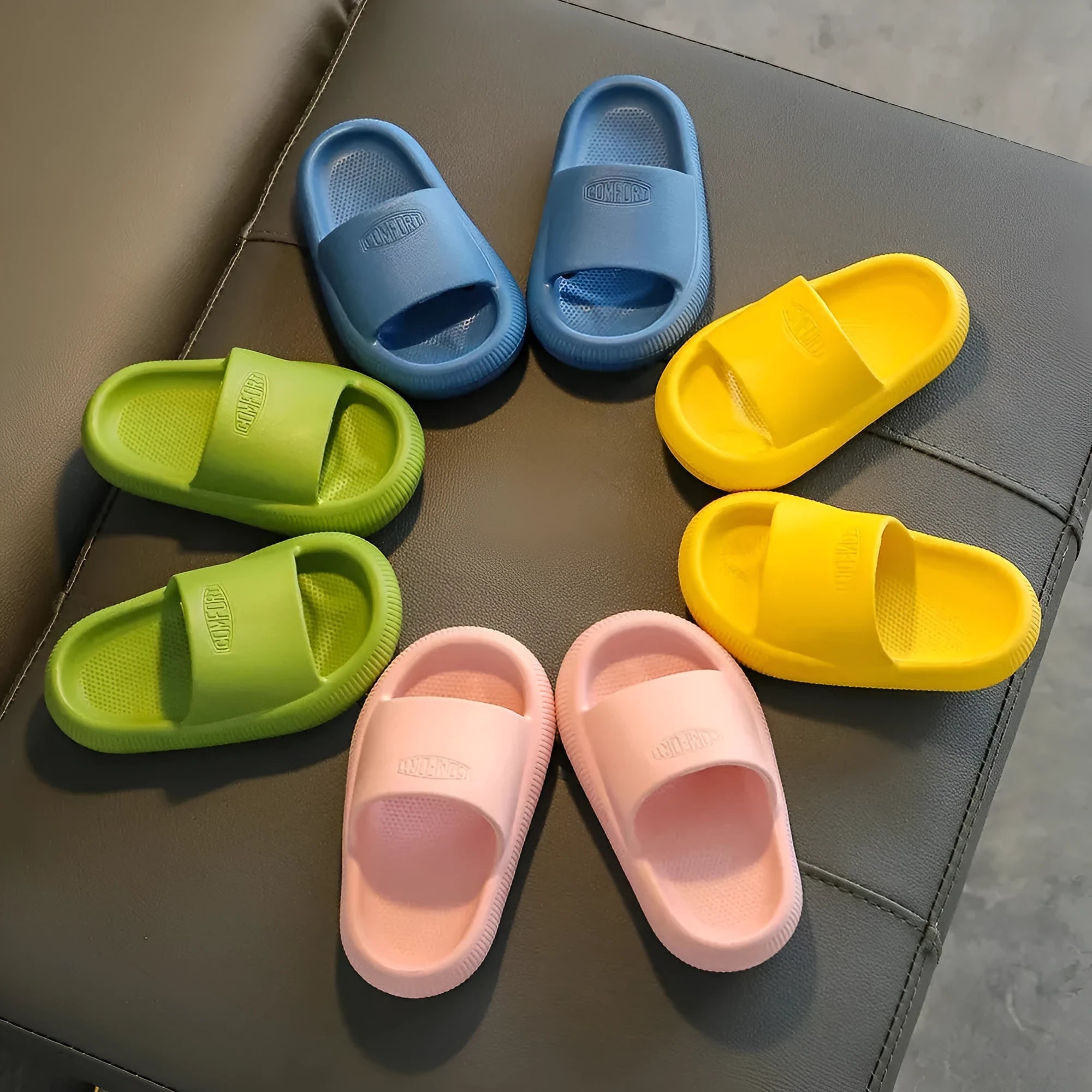 Children's EVA non-slip home slippers in mixed colours with injection moulded soles