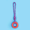 Bite resistant colourful braided rope dog toy with knots, measuring 43cm in length