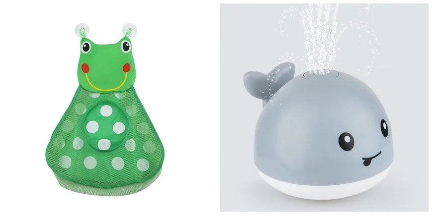 Electric whale bath toy spraying water with flashing LED lights in baby bath